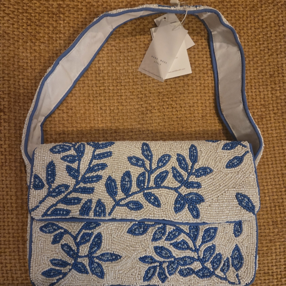 Viral Blue and White Beaded Women's Bag. NWT